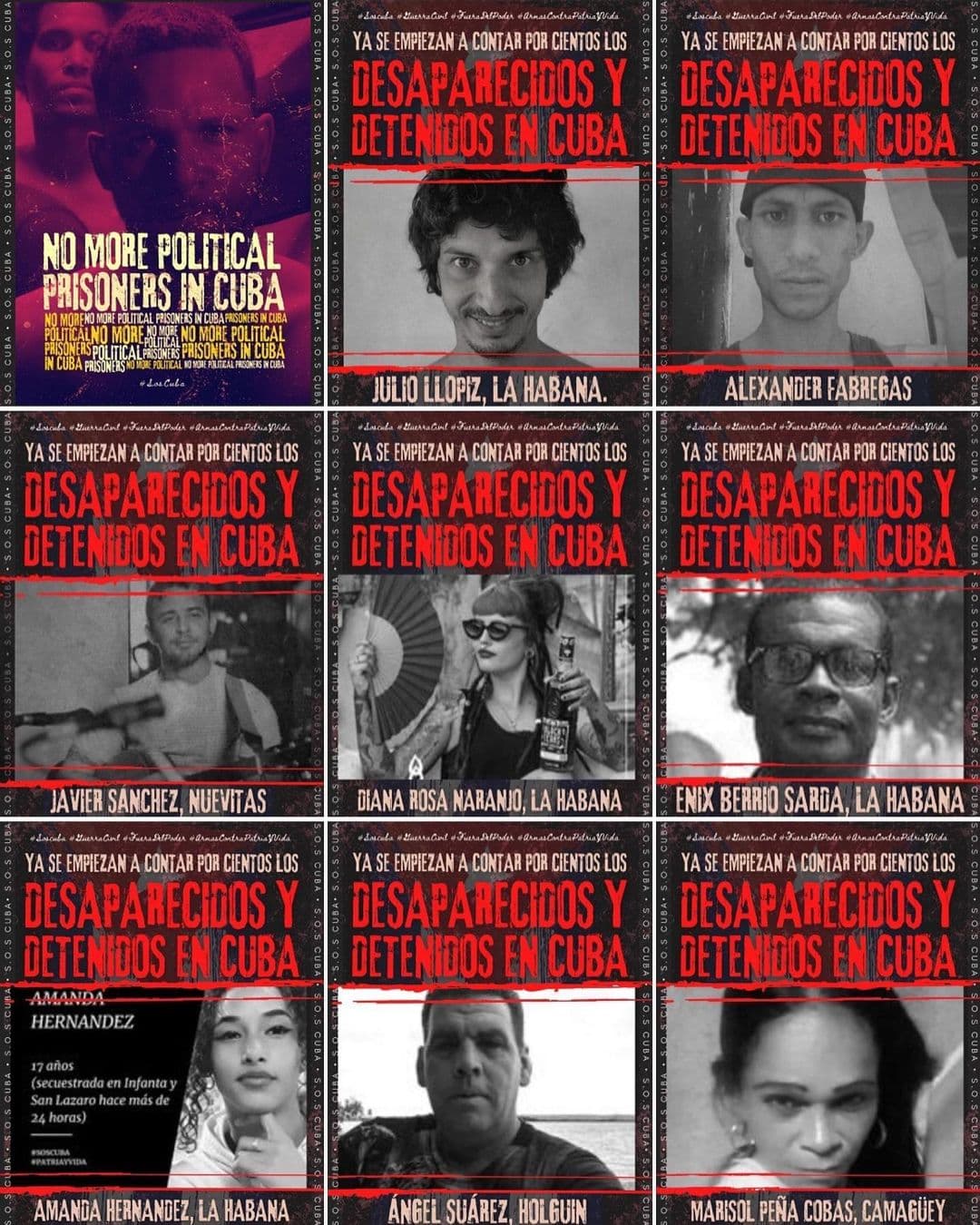 Images calling attention to people reported missing after the July 11 protests